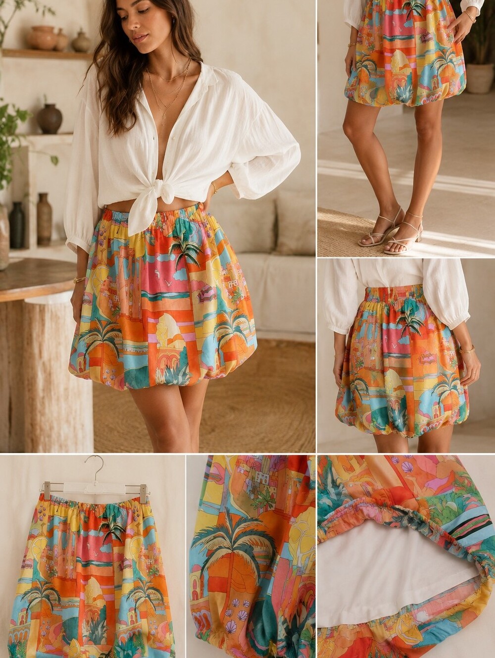 Show Me Your MuMu Colorful Tropical Print Elastic Waist Midi Skirt